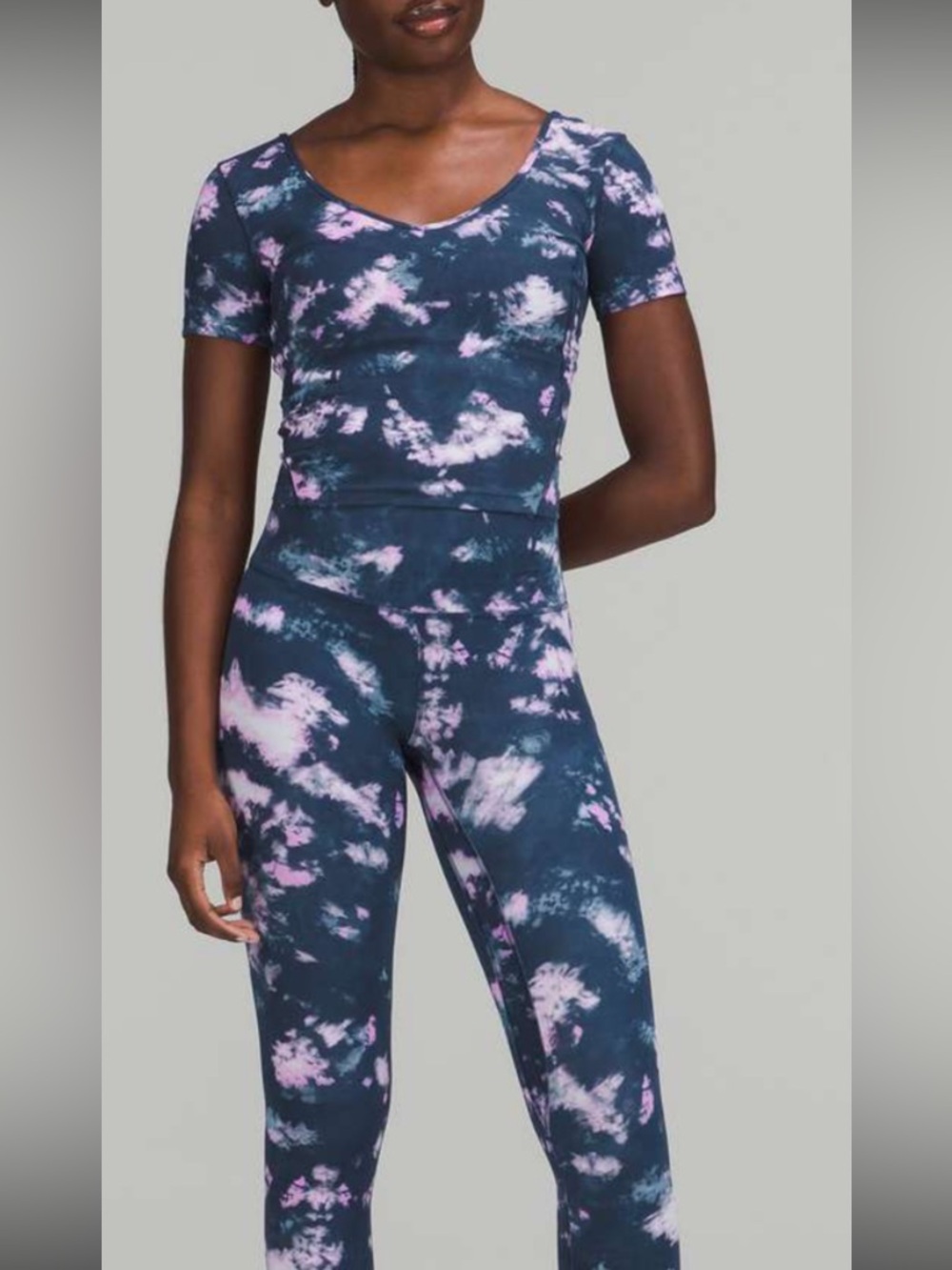 lululemon athletica Navy and Pink Tie-Dye Legging & Crop Top Set